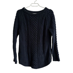 L.L Bean Women's Signature Cotton Fisherman Sweater Navy with Side Zips Sz Small